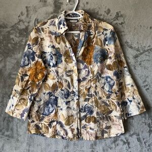 Harve Benard Women Floral Shirt Size XL Linen Blend Button Up Boho Cottagecore
